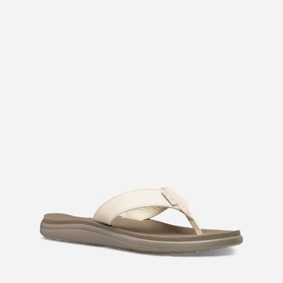 Teva Voya Leather - Women's Teva Flip Flops - Cream | India (DXUK98675)